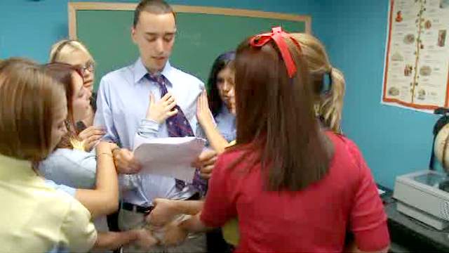 Schoolgirls gang up on him