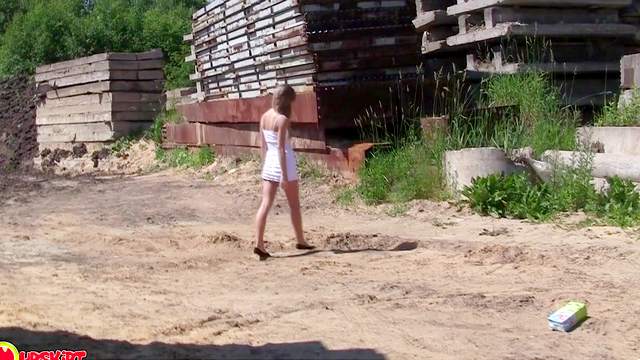 Blonde is getting an upskirt outdoors