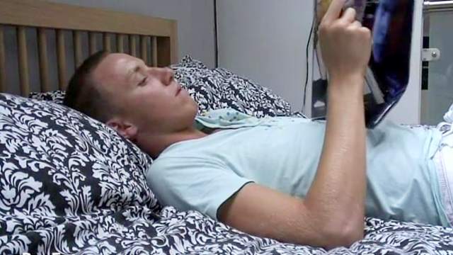 Hot gay is lying and masturbating his dick