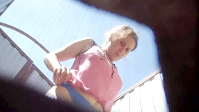 Hot locker room with a perverted blonde