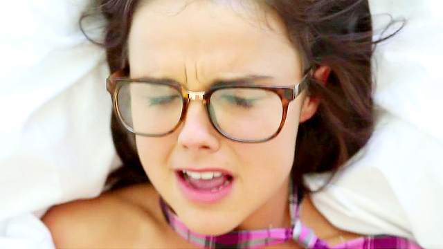 Alluring teen in glasses is sucking so hot