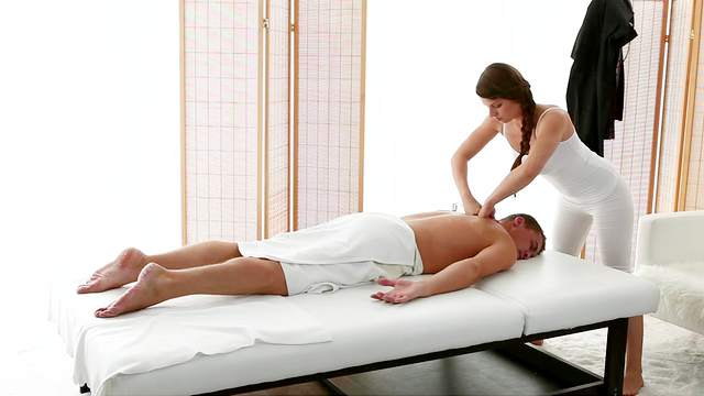 Pigtailed Mona fucks with Steve after hot massage