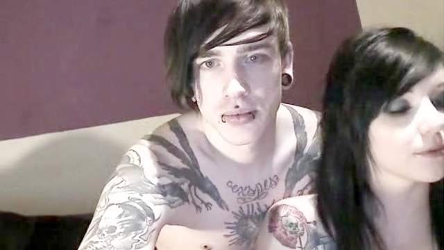 Cute tattooed emo is sucking a hard dicks