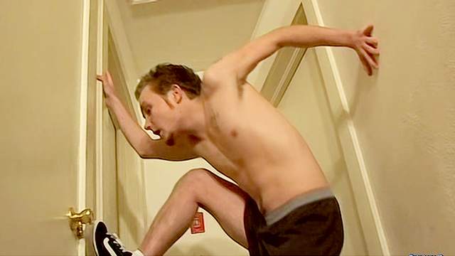 Skinny boy is wanking his big hard dick