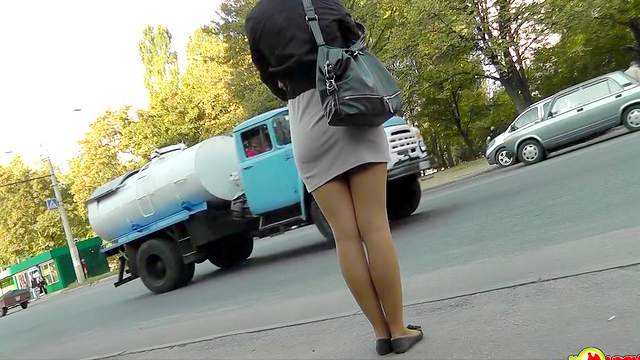 Blonde in pantyhose gets caught by hidden cam