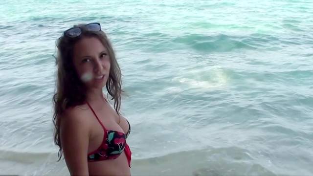 Adorable brunette gets banged in the beach