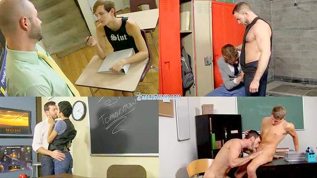 Gay teacher fucks student on the classroom's desk