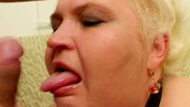 Fat blonde slave gets face fucked by her master