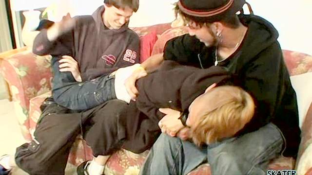 Three guys take turn to spank each other's ass