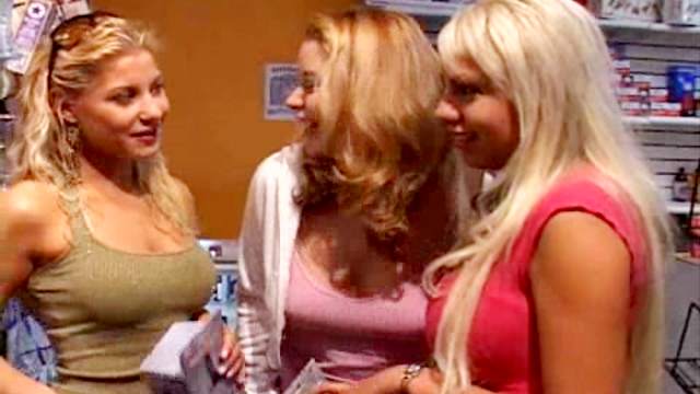 Three blonde rub their tits against each other