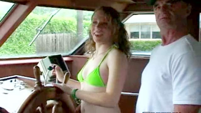 Whore with small tits gets fucked in the boat