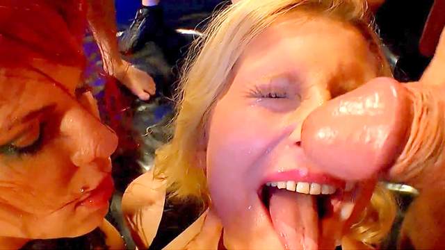 Sweet sexy ladies are swallowing big loads of cum