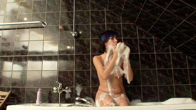 Sweet soapy babe is masturbating