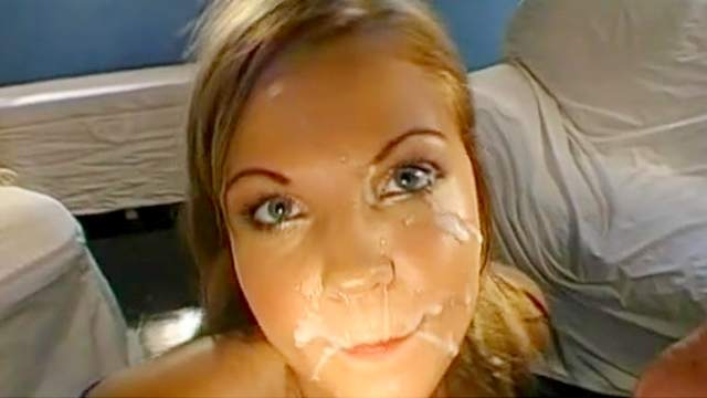 Young blonde swallows truly big cum loads