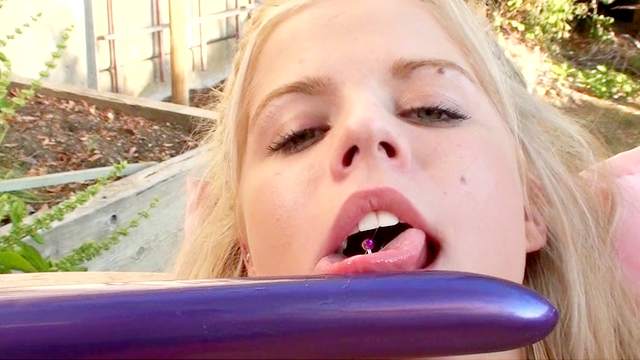 Blonde Charlielynn is playing with dildo