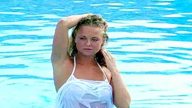 Poolside posing with all natural wavy-haired Veronika