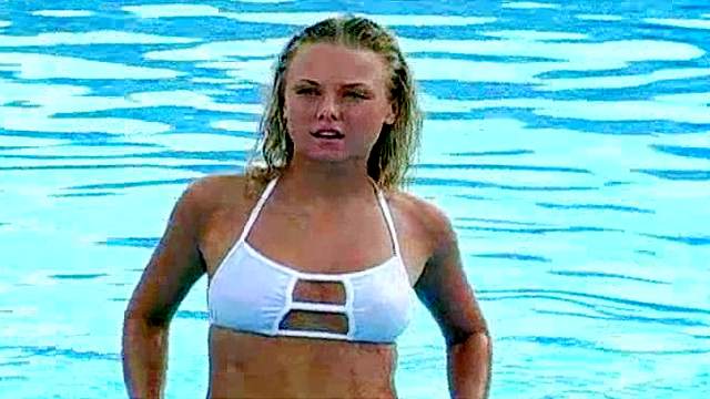 Poolside posing with all natural wavy-haired Veronika