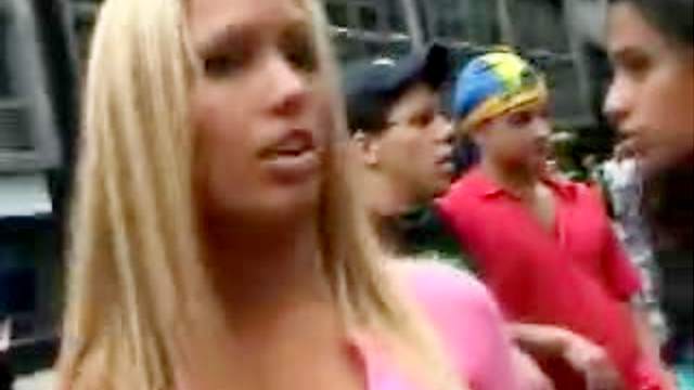 Sexy top on slutty blonde in public