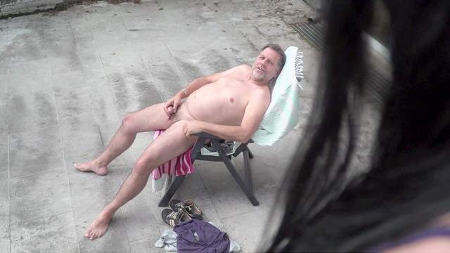 Amateur sucks older man's cock in outdoor scenes then fucks hard