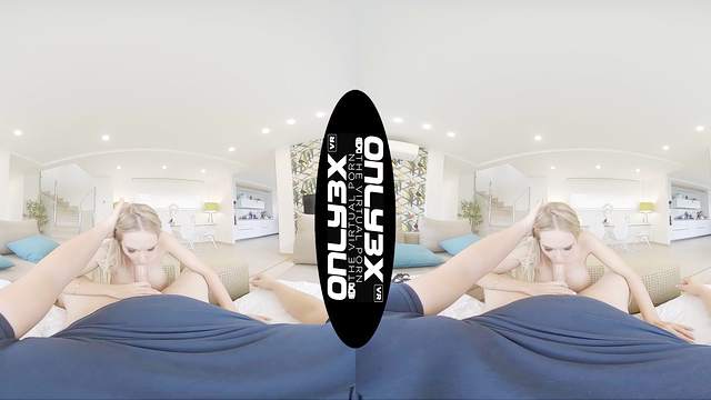 Sensual blonde involves footjob into her VR action