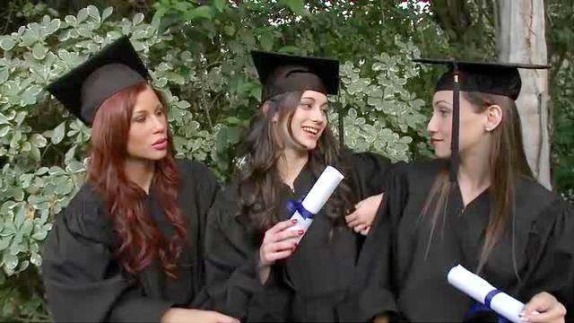Sexy recent graduates lesbian threesome