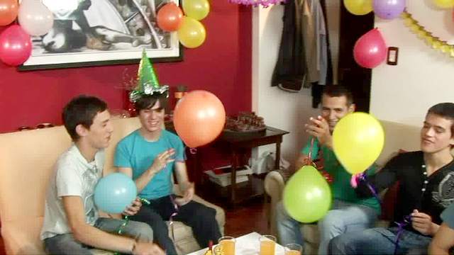Hot teen boys have wild group gay sex at a party
