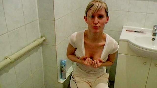 Wild and hot doll wants to pee in the toilet