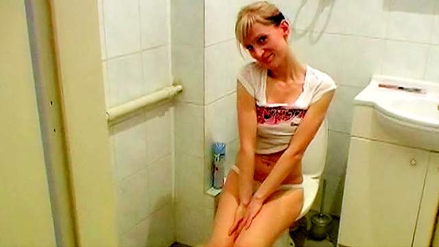 Wild and hot doll wants to pee in the toilet