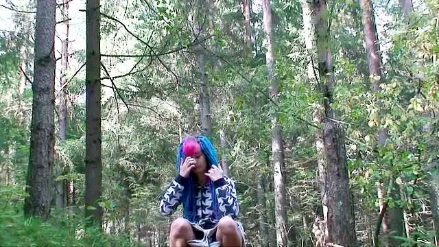 Fun punky chick pisses in the woods