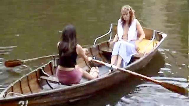 Babes rowing boat and flashing