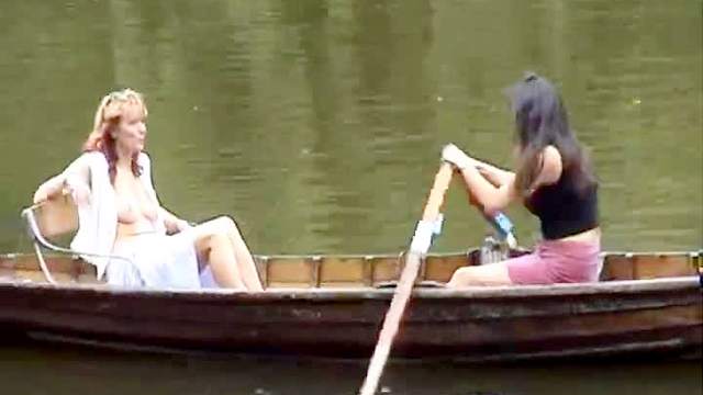 Babes rowing boat and flashing