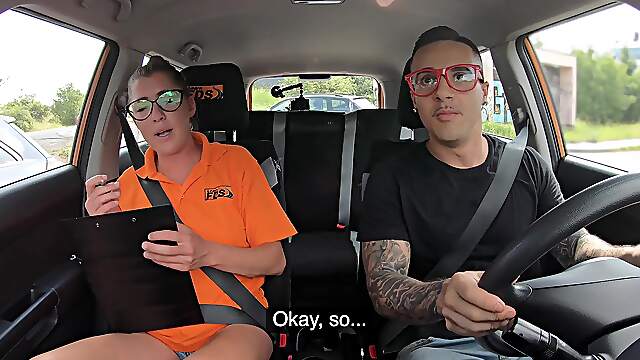Driving lesson turns pretty intimate for this very lucky student