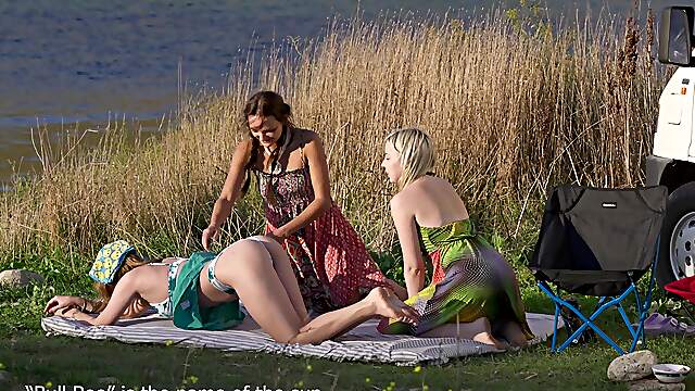 Seductive girls make out during their lesbian camping adventure