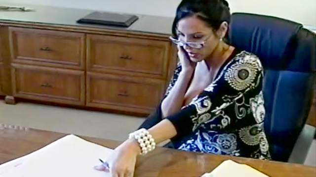 Office chick strips while on the phone