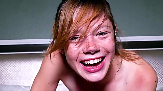 Freckled teen sucks BBC on cam until sperm pops on her face