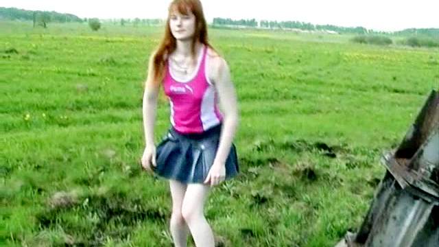 Shaved teen redhead pussy pissing outdoors