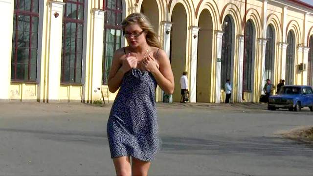 Teen flashes in a public square