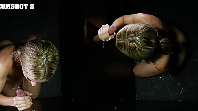 The blonde woman, Lindsey Lakes, experienced something new through a gloryhole.