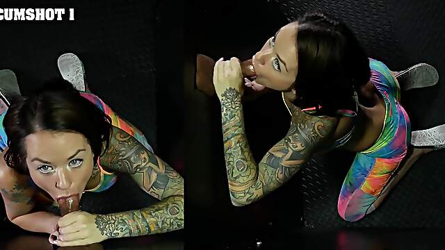 Inked milf Betty Solace gets her throat and face full of bbc