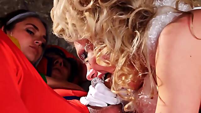 Allie Haze and Jeanie Marie Sullivan ride Tom Byron’s cock in a comic-themed threesome