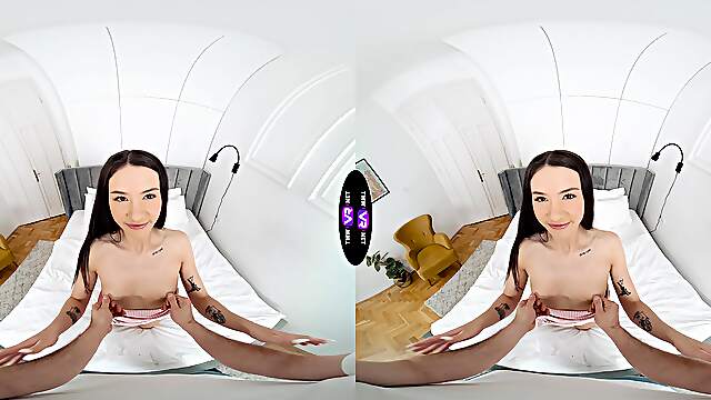 Cute brunette Matty Mila plays with her pussy in a sensual vr scene