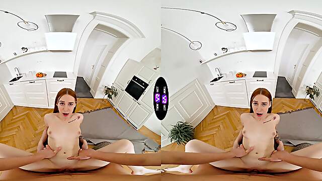 Pale teen with long hair rides cock in reverse cowgirl pov