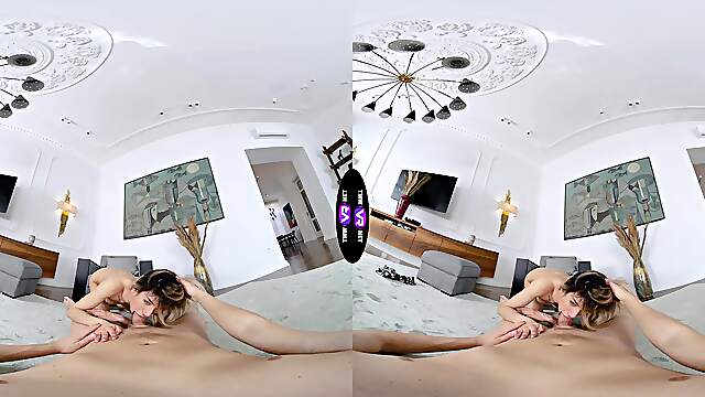 Blonde beauty rides a big cock in immersive vr experience