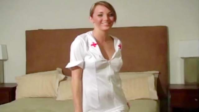 Nurse in tight dress teases white pantyhose