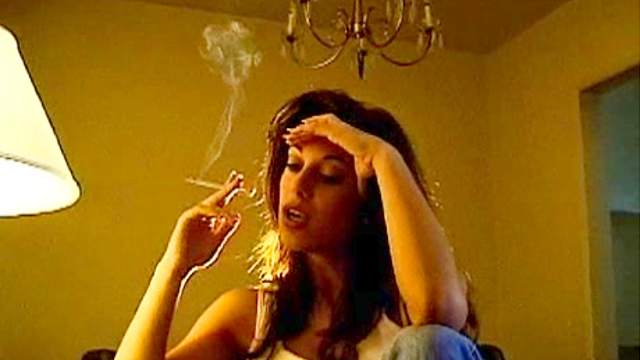 Nice tits on sexy girl smoking solo