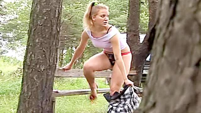 Girl in high heels pisses outdoors