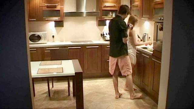 Naked teens passionate sex in kitchen