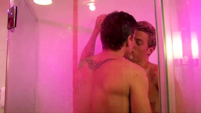 Big gay cock wrapped in condom fucks