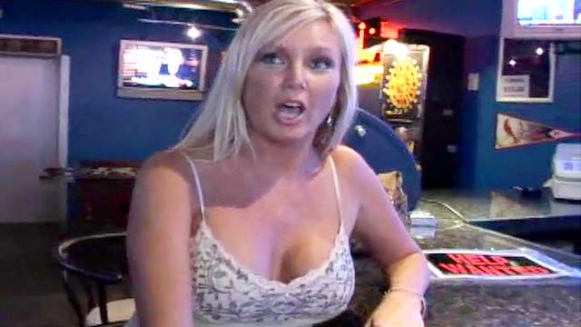 Blonde milf fucked in an empty bar