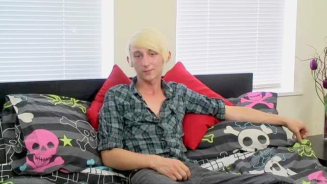 Smooth blonde boy jerking off his cock